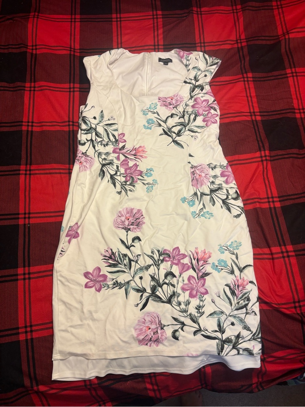 le chateau White Midi Sheath Dress with Pink Floral Print